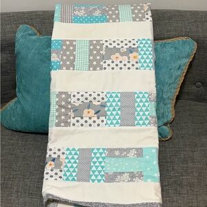 Elegant Patchwork Baby Quilt in Teal and Gray